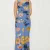 Hot Oasis Pretty Sequin Floral Cowl Neck Midi Dress Slate Blue