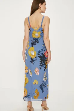 Hot Oasis Pretty Sequin Floral Cowl Neck Midi Dress Slate Blue