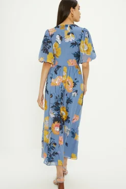 Online Oasis Pretty Sequin Floral V Neck Midi Dress Slate Blue
