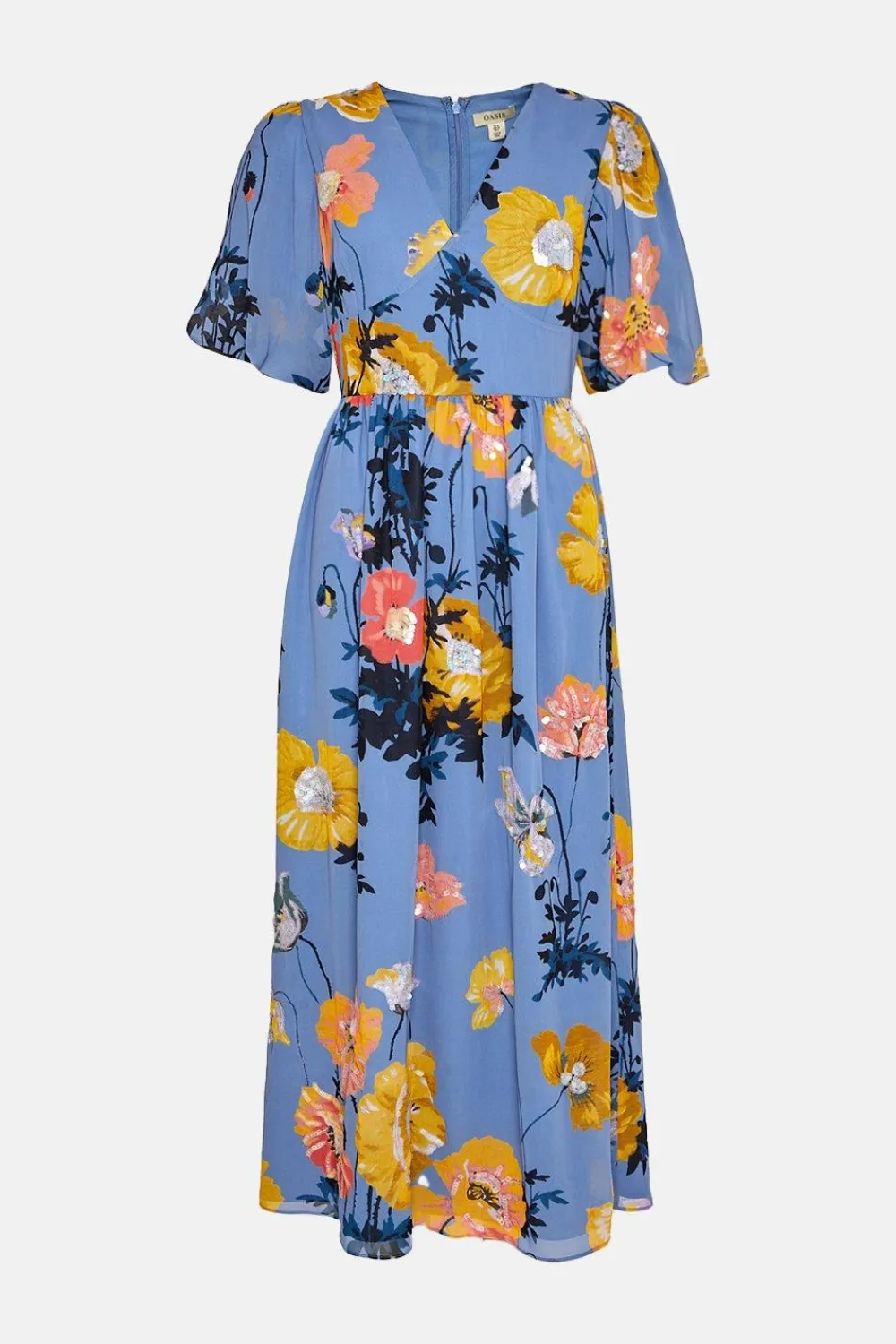 Online Oasis Pretty Sequin Floral V Neck Midi Dress Slate Blue