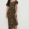 Sale Oasis Printed Bardot Midi Dress Multi