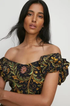 Sale Oasis Printed Bardot Midi Dress Multi