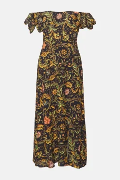 Sale Oasis Printed Bardot Midi Dress Multi