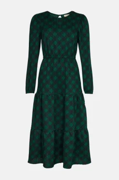 Outlet Oasis Printed Check Textured Tiered Midi Dress Neutral