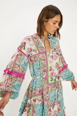 Best Oasis Printed Cotton Dobby Trim Detail Skater Dress Multi