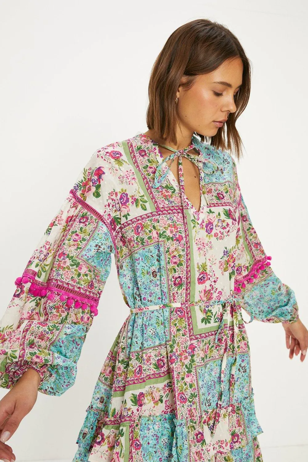 Best Oasis Printed Cotton Dobby Trim Detail Skater Dress Multi