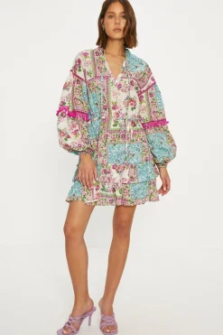 Best Oasis Printed Cotton Dobby Trim Detail Skater Dress Multi