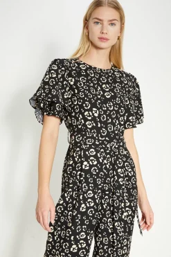 Fashion Oasis Printed Crepe Belted Jumpsuit Animal