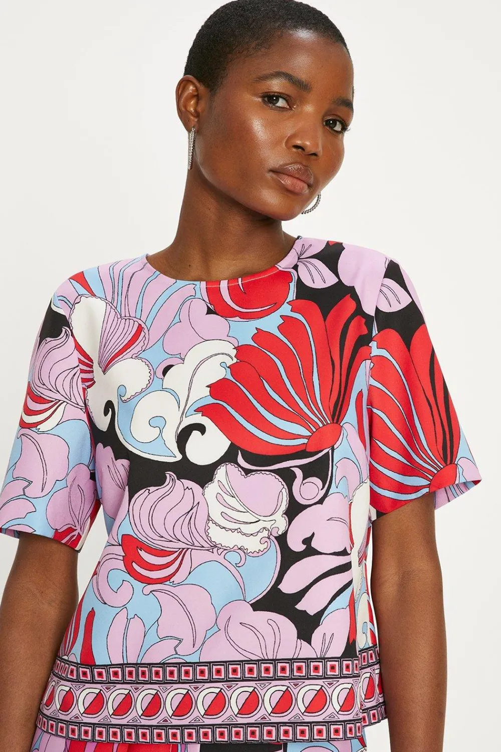 Sale Oasis Printed Crepe Boxy T-Shirt Multi