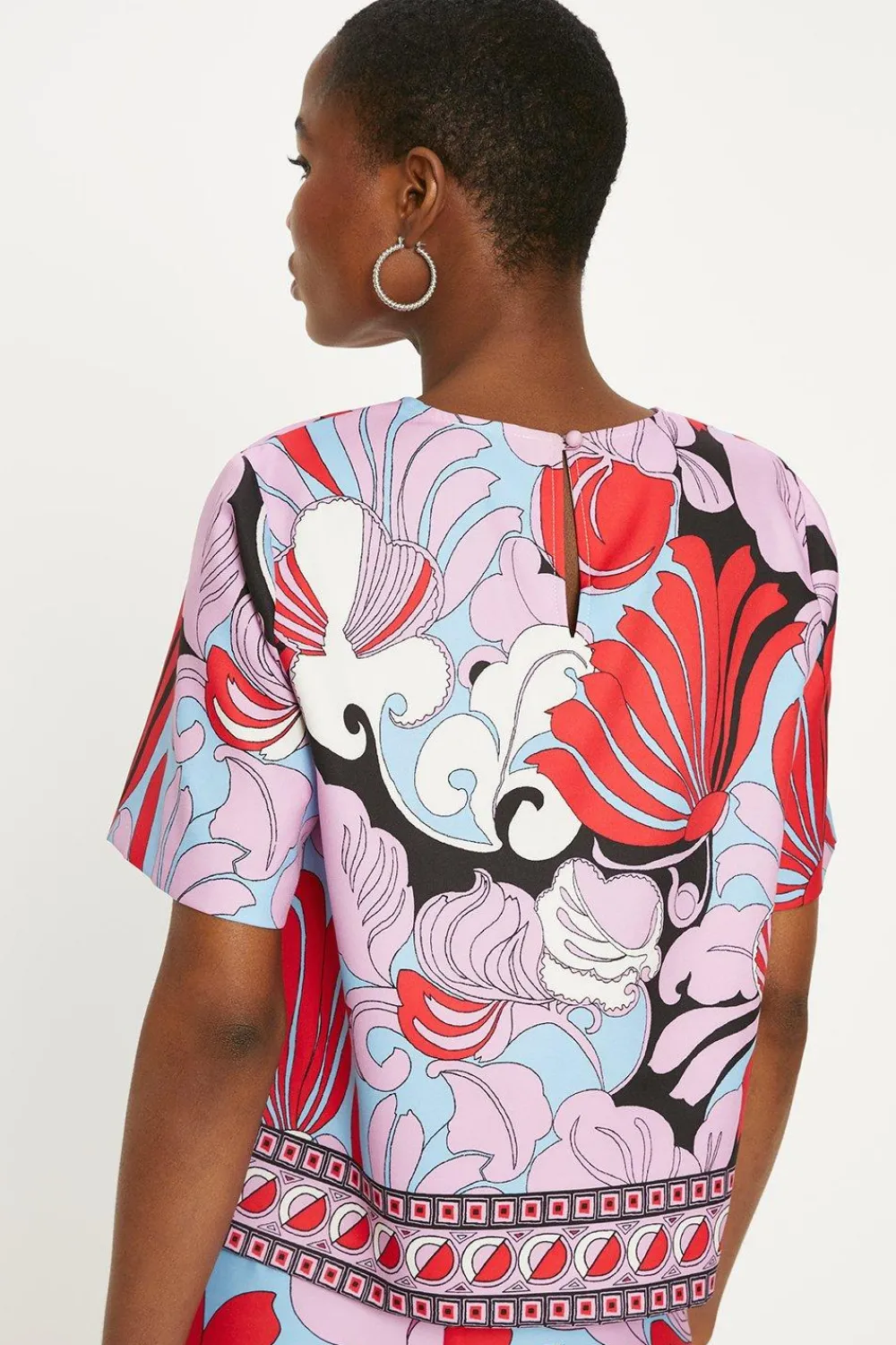 Sale Oasis Printed Crepe Boxy T-Shirt Multi