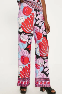 Hot Oasis Printed Crepe Straight Leg Trouser Multi