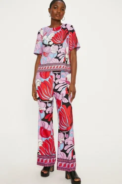 Hot Oasis Printed Crepe Straight Leg Trouser Multi
