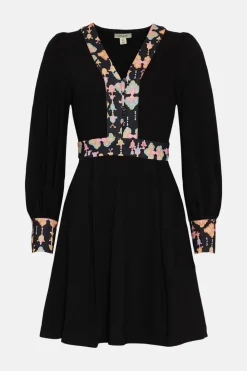 Outlet Oasis Printed Crepe Trim Skater Dress Black