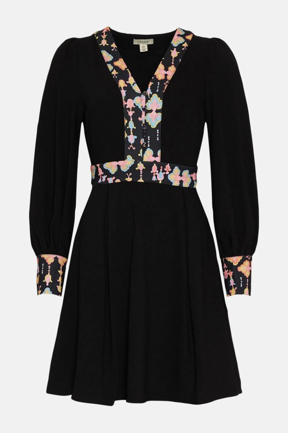Outlet Oasis Printed Crepe Trim Skater Dress Black