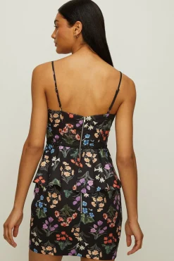 Sale Oasis Printed Floral Strappy Mini Dress Black