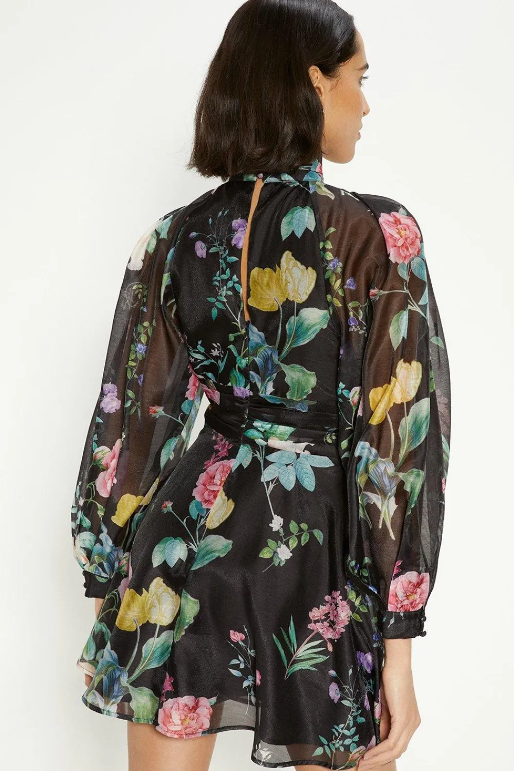 Sale Oasis Printed Organza Plunge Keyhole Skater Dress Floral