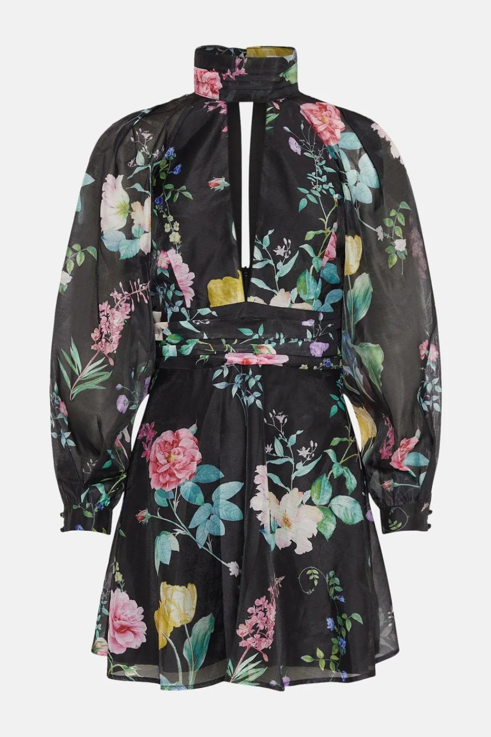 Sale Oasis Printed Organza Plunge Keyhole Skater Dress Floral