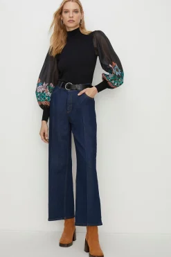 Online Oasis Printed Organza Woven Mix Jumper Black