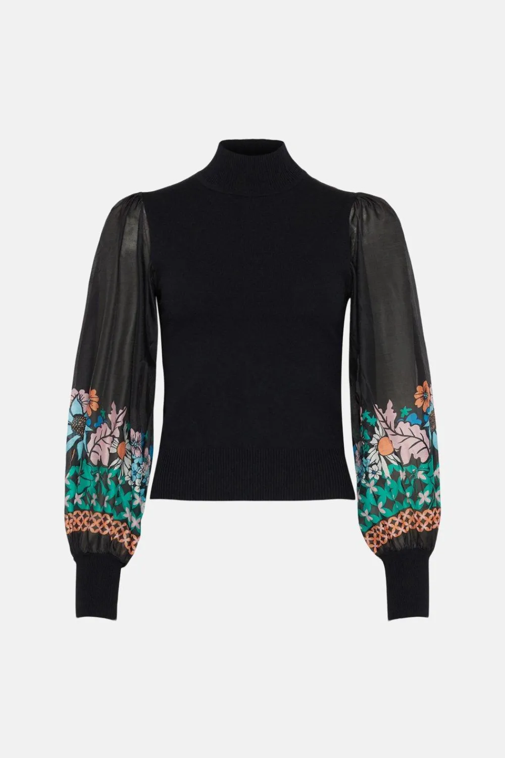 Online Oasis Printed Organza Woven Mix Jumper Black