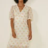 New Oasis Printed Puff Sleeve Midi Dress Multi