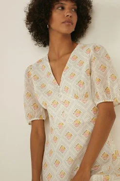New Oasis Printed Puff Sleeve Midi Dress Multi