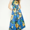 New Oasis Printed Satin Twill Lace Back Midi Dress Multi