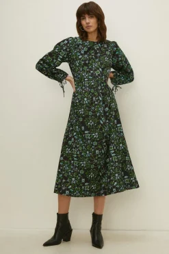 Sale Oasis Printed Tie Back Dress Green