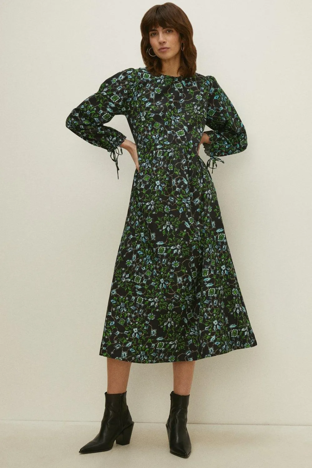 Sale Oasis Printed Tie Back Dress Green