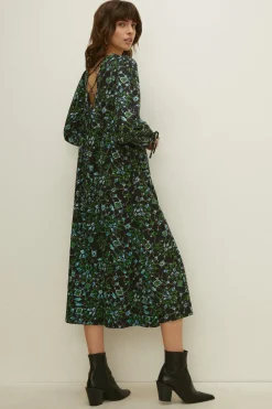 Sale Oasis Printed Tie Back Dress Green