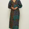 Fashion Oasis Printed Wrap Midi Dress Dark Green