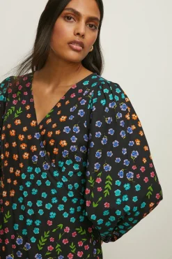 Fashion Oasis Printed Wrap Midi Dress Dark Green