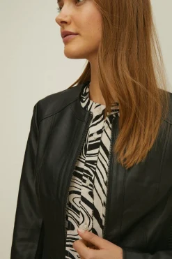 Outlet Oasis Pu Collarless Jacket Black