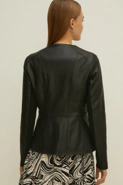 Outlet Oasis Pu Collarless Jacket Black