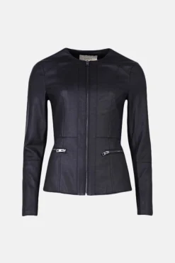 Outlet Oasis Pu Collarless Jacket Black