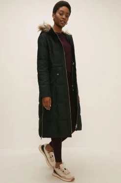 Clearance Oasis Pu Trimmed Cotton Sateen Maxi Coat Navy