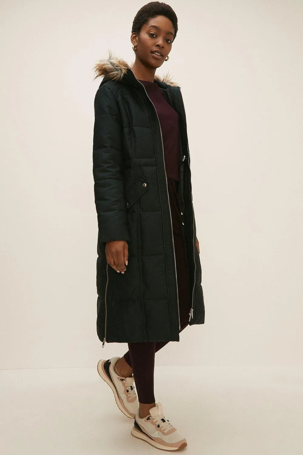 Clearance Oasis Pu Trimmed Cotton Sateen Maxi Coat Navy