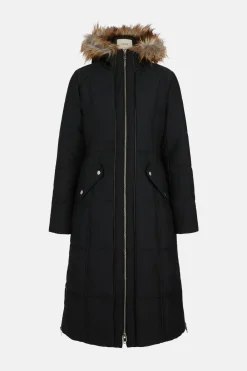 Clearance Oasis Pu Trimmed Cotton Sateen Maxi Coat Navy