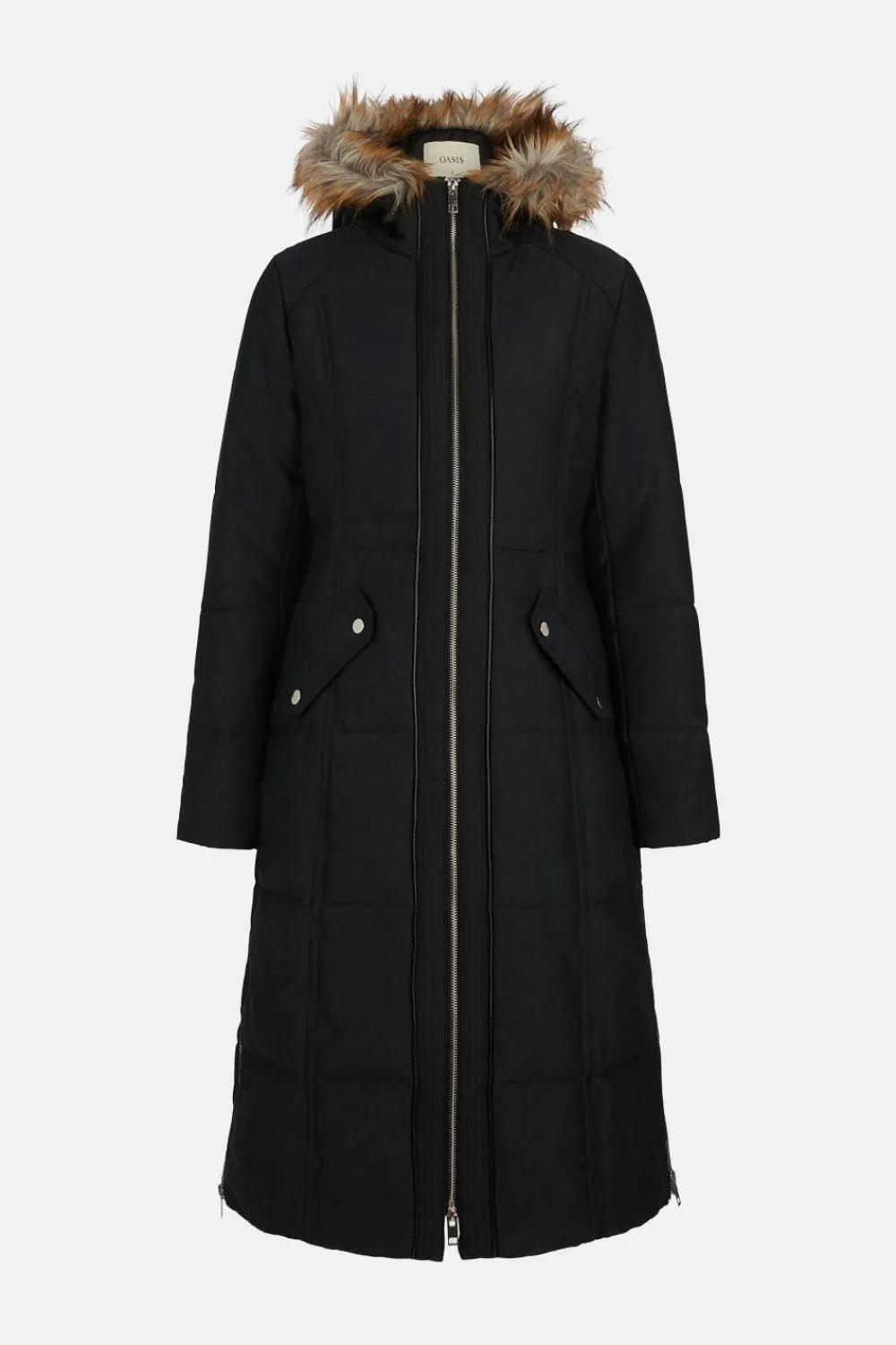 Clearance Oasis Pu Trimmed Cotton Sateen Maxi Coat Navy