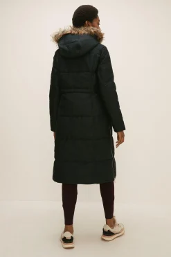 Clearance Oasis Pu Trimmed Cotton Sateen Maxi Coat Navy