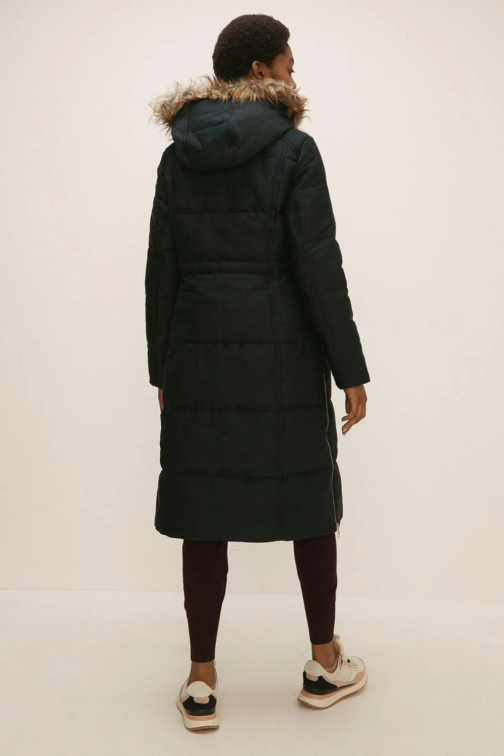 Clearance Oasis Pu Trimmed Cotton Sateen Maxi Coat Navy