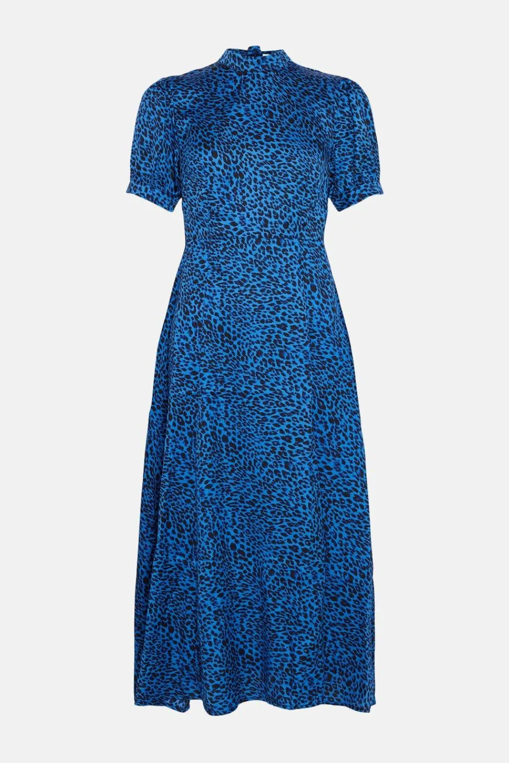 Best Oasis Puff Sleeve Animal Split Front Midi Dress Cobalt