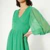 Best Oasis Puff Sleeve Chiffon Midi Dress Green