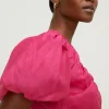 Sale Oasis Puff Sleeve Plunge Neck Organza Mini Dress Hot Pink