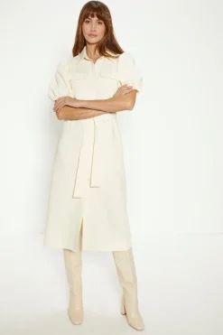 Best Oasis Puff Sleeve Shirt Dress Ecru