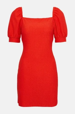 Fashion Oasis Puff Sleeve Textured Mini Dress Stone