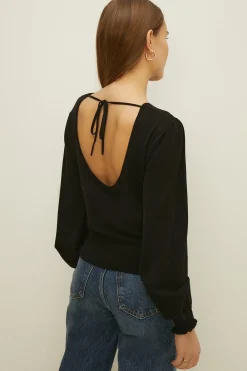 Outlet Oasis Puff Sleeve Tie Back Jumper Ivory