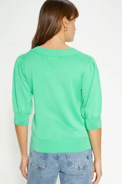 New Oasis 3/4 Puff Sleeve V Neck Jumper Green