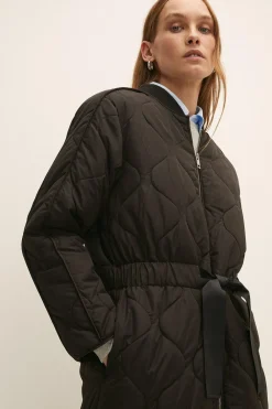 Hot Oasis Quilted Belted Maxi Coat Khaki