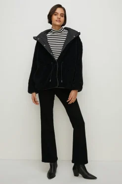 Online Oasis Quilted Lined Teddy Coat Black