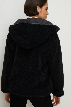 Online Oasis Quilted Lined Teddy Coat Black